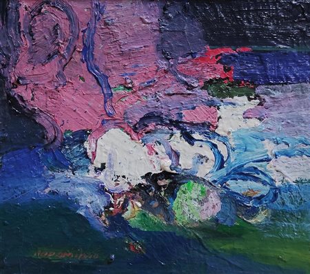 Natale Addamiano Paesaggio con natura morta 1968