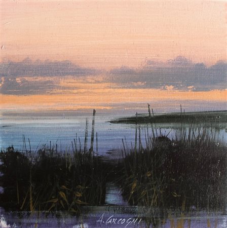 CANCOGNI AGOSTINO Lucca 1950 "Tramonto sul lago"  