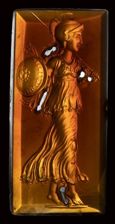 A  very fine Greek  late classical  rectangular sard intaglio - plaque. Athena.