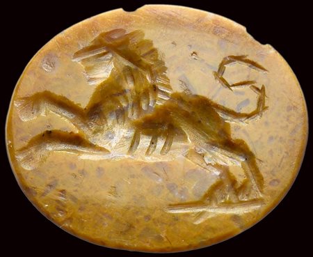 A roman yellow jasper intaglio. Lion. 