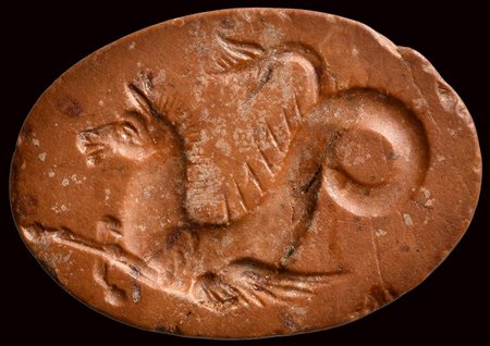 A roman red jasper intaglio. Winged sea horse. 