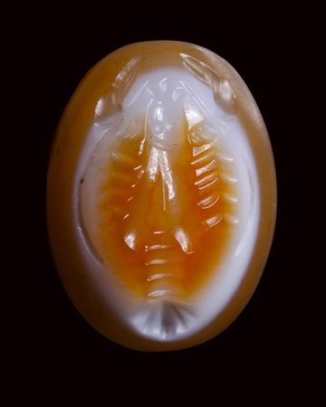 A roman three-layers agate intaglio. Lobster.