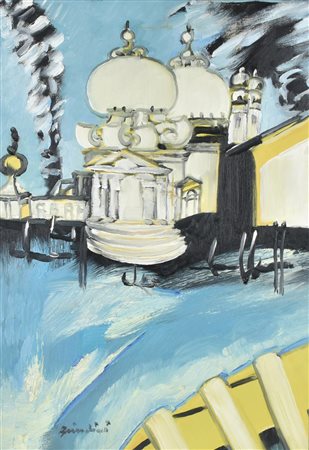 Remo Brindisi CHIESA DELLA SALUTE olio su tela, cm 70x50 firma sul retro:...