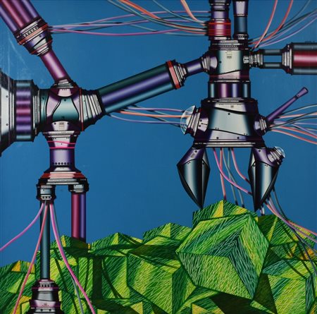 Franco Dellerba REALIZZAZIONE FUNZIONALE acrilico su tela, cm 120x120 sul...