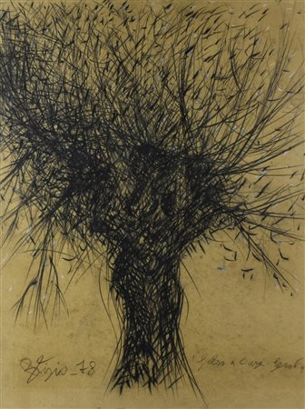 Pietro Bisio GELSO A CASEI GEROLA tecnica mista su carta applicata su tavola,...