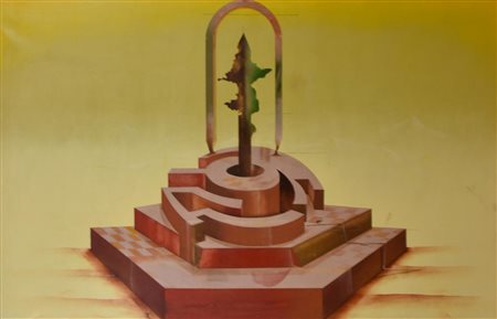 Cesare Paolantonio IL CENTRO DEL LABIRINTO olio su tela, cm 85x140 firma e...