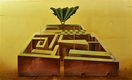 Cesare Paolantonio LABIRINTO E VEGETALE olio su tela, cm 85x140 sul retro:...