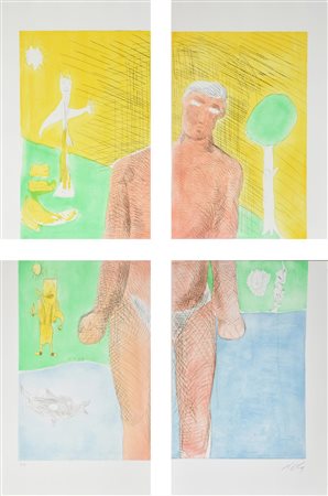 Sandro Chia SENZA TITOLO opera composta da 4 incisioni su carta, battute cm...