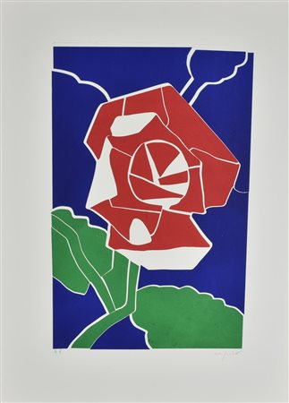 Ugo Nespolo ROSA incisione su carta, battuta cm 51x33, su foglio cm 69,5x50;...