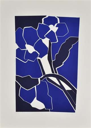 Ugo Nespolo FIORI BLU incisione su carta, battuta cm 51x32,5, su foglio cm...