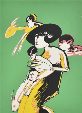 Remo Brindisi PASTORALE serigrafia su tela, cm 70x50; es. 28/100 firma sul...