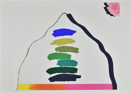 Concetto Pozzati COLLINA CON ROSA serigrafia su carta, cm 50x70; es. 16/150...