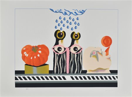 Concetto Pozzati COMPOSIZIONE CON POMODORO serigrafia su carta, cm 50x70; es....