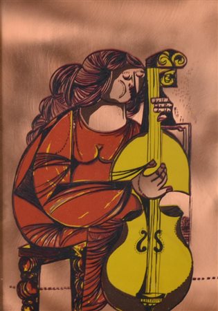 Vittorio Maria Di Carlo LA SUONATRICE serigrafia su rame, cm 35x25; es. 5/25...