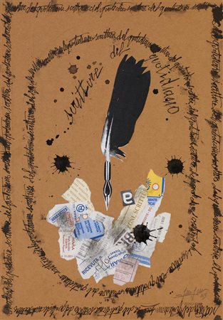 Gino Gini SCRITTURE DEL QUOTIDIANO collage su carta da pacco intelata, cm...