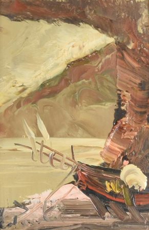 Aldo Pironti LA PESCA olio su masonite, cm 18x13 firma