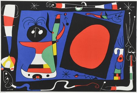 Joan Miro' DONNA ALLO SPECCHIO litografia su carta (d'apres), cm 33,5x48;...