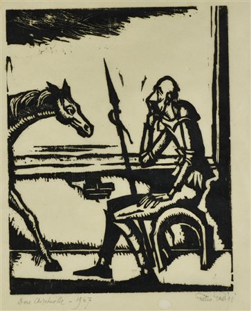 Pietro Parigi DON CHIQUOTTE xilografia su carta, cm 26,5x20,5 firma, titolo e...