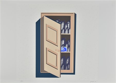 Concetto Pozzati LA PORTA SOCCHIUSA serigrafia su carta, cm 50x70; es....