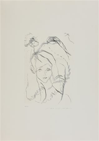 Ernesto Treccani FIGURA incisione su carta, battuta cm 34x25, su foglio cm...