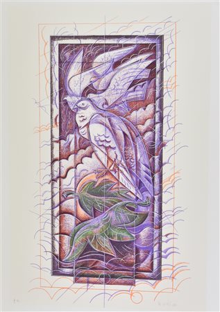 Floriano Bodini COLOMBE VIOLA litografia su carta Fabriano, cm 50x70; es....