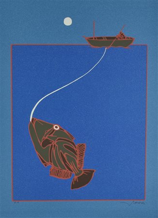 Francesco Casorati LA PESCA serigrafia su carta, cm 69,5x49,5; es. prova...