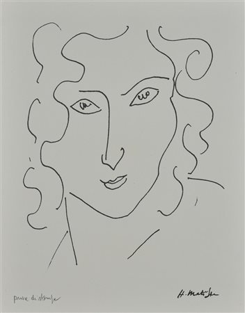 Henri Matisse RITRATTO FEMMINILE litografia su carta (d'apres), cm 43x33,5;...