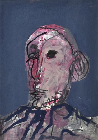 Giovanni Checchi TESTA olio e tecnica mista su carta, cm 70x50 firma e data...