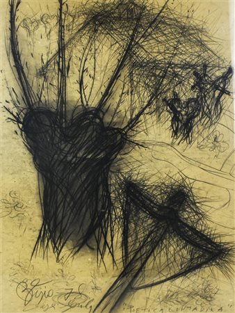 Pietro Bisio POETICA CONTADINA tecnica mista su carta applicata su tavola, cm...