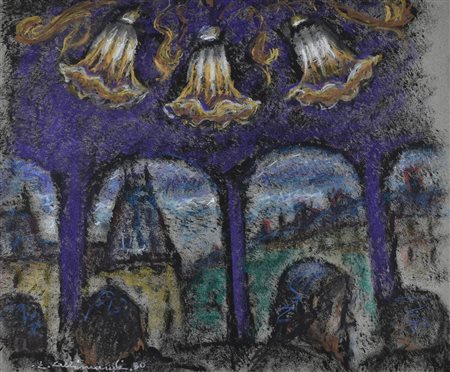 Enrico Allimandi INTERNO PARIGINO tecnica mista su carta, cm 50x60 sul...