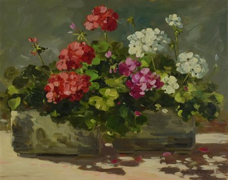 Maria Creglia GERANI olio su tela, cm 41x50 firma