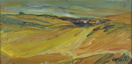 Renata Giusiana RICORDO D'OLANDA olio su tela, cm 26x50 sul fronte: firma e...