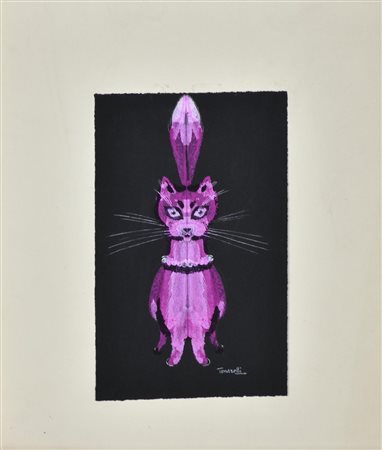 Tonarelli IL GATTO tecnica mista su carta, cm 19x12 sul fronte: firma