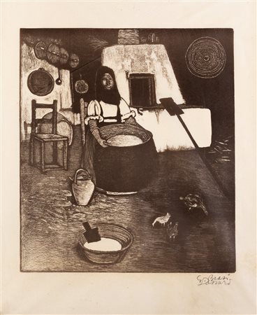 Giuseppe Biasi da Teulada (Sassari  1885-Andorno Micca 1945)  - Interno domestico