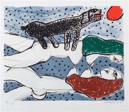 Corneille (Guillaume Cornelis Van Beverloo, Liegi 1922-Auvers-sur-Oise 2010)  - Figure con cane, 1975