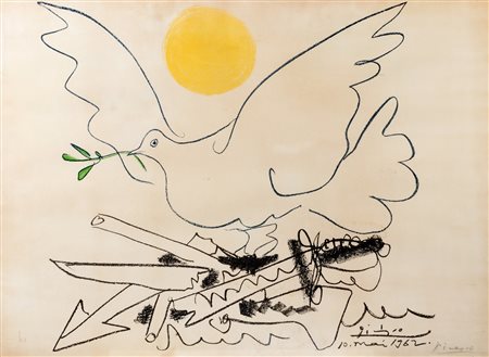 Pablo Picasso (Málaga 1881-Mougins 1973)  - Colomba e sole giallo, 1962