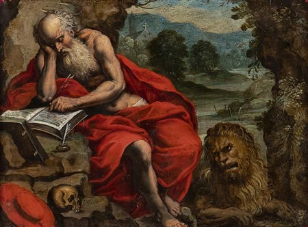 San Girolamo penitente traduce la Bibbia in latino