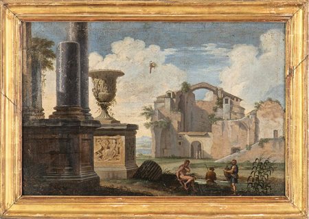 Capriccio con figure, basilica di Massenzio, Vaso Medici e rovine classiche