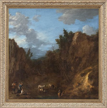 Paesaggio con pastori a riposo e gregge