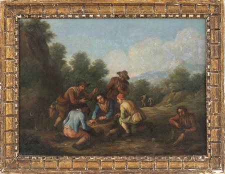 Paesaggio con contadini che  giocano d'azzardo