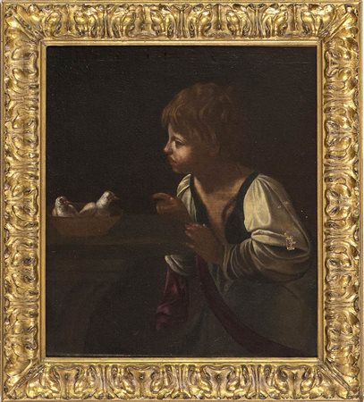 Fanciullo che gioca con due colombe