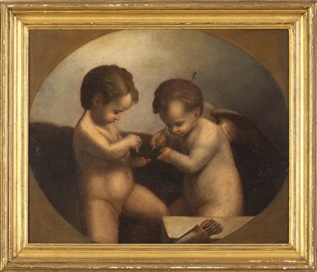Coppia di putti, copia parziale dalla Danae di Antonio Allegri, detto il Correggio, oggi presso la Galleria Borghese in Roma.