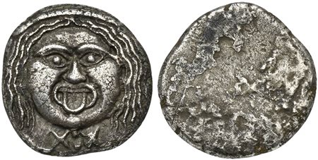 Etruria, Populonia, 20 Asses, ca. 320-280 BC; AR (g 8,23; mm 20); Gorgoneion;...