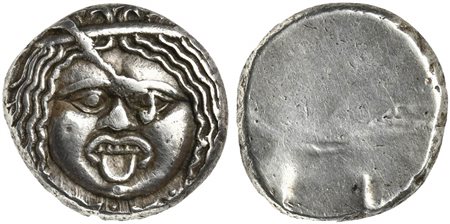 Etruria, Populonia, 20 Asses, ca. 320-280 BC; AR (g 8,26; mm 19); Gorgoneion;...