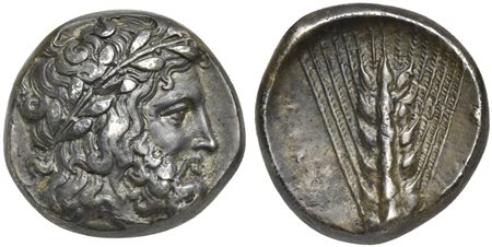 Lucania, Metapontion, Stater, ca. 340-330 BC; AR (g 7,21; mm 18; h 9);...