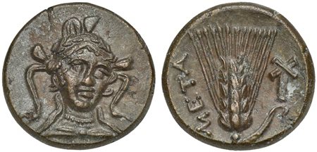 Lucania, Metapontion, Bronze, ca. 300-250 BC; AE (g 4,15; mm 17; h 12); Head...
