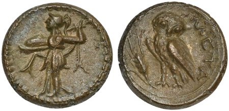 Lucania, Metapontion, Bronze, ca. 225-200 BC; AE (g 3,43; mm 15; h 7); Athena...