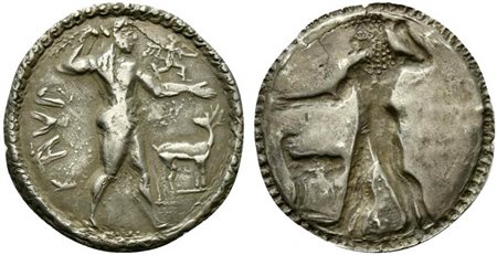 Bruttium, Caulonia, Nomos, ca. 525-500 BC; AR (g 6,55; mm 31; h 12); KAVΛ,...