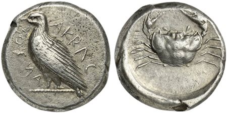 Sicily, Akragas, Didrachm, ca. 450-440 BC; AR (g 8,71; mm 18; h 3); AKRAC -...
