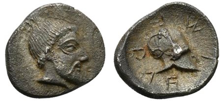 Sicily, Himera, Litra, ca. 475-450 BC; AR (g 0,73; mm 10; h 8); Bearded head...
